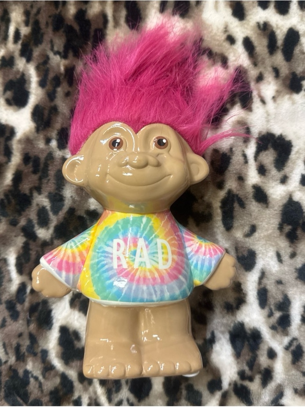 Ceramic Pink-Haired Tie-Dye RAD Troll Peggy Bank